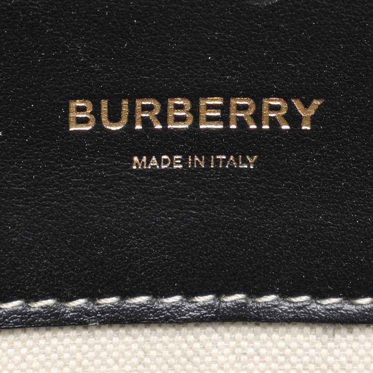 Pre Owned Burberry Off-White/Black Canvas and Leather Large Pocket Tote