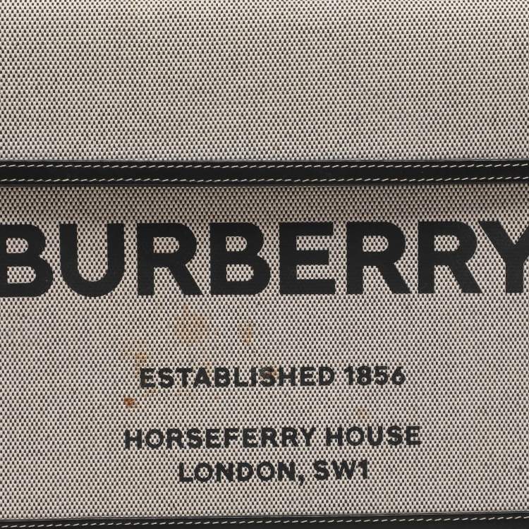 Pre Owned Burberry Off-White/Black Canvas and Leather Large Pocket Tote