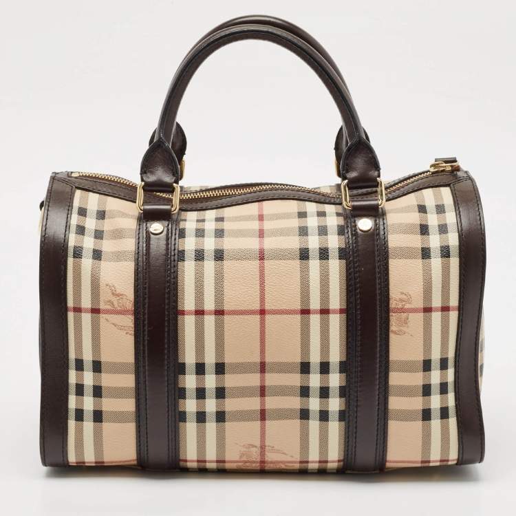 Pre Owned Burberry Brown/Beige Haymarket Coated Canvas and Leather Alchester Bag