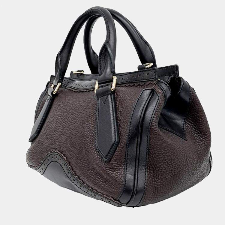 Pre Owned Burberry Black Brown Leather tote Bag