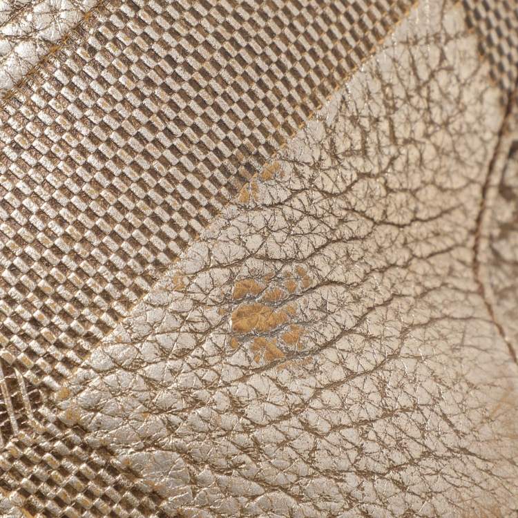 Pre Owned Burberry Gold Heritage Grain Check Embossed Leather Orchard Bowling Bag