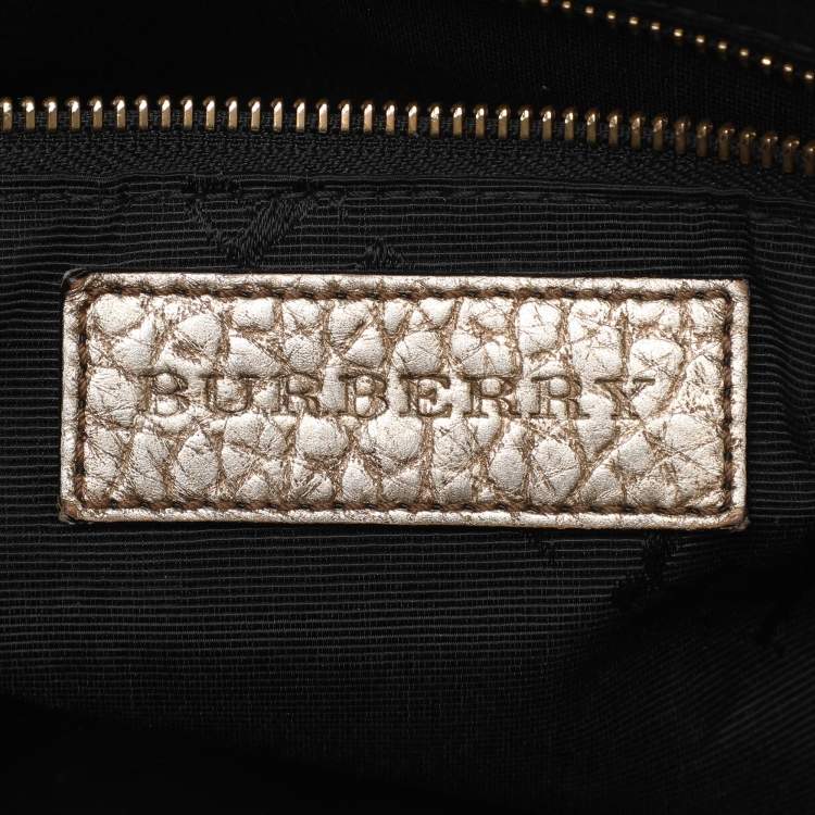 Pre Owned Burberry Gold Heritage Grain Check Embossed Leather Orchard Bowling Bag