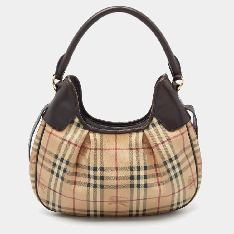 Pre Owned Burberry Brown/Beige Haymarket Coated Canvas Small Brooklyn Hobo