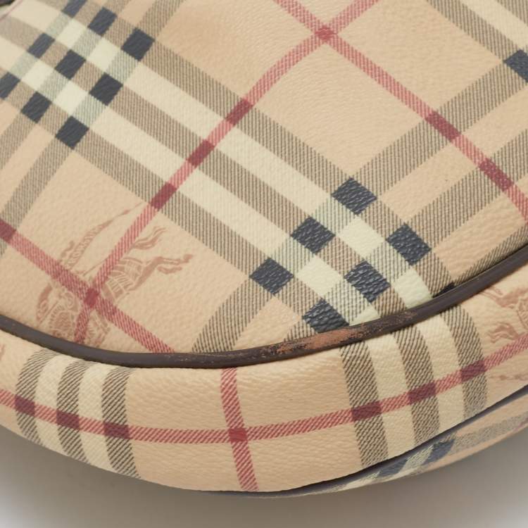 Pre Owned Burberry Brown/Beige Haymarket Coated Canvas Small Brooklyn Hobo