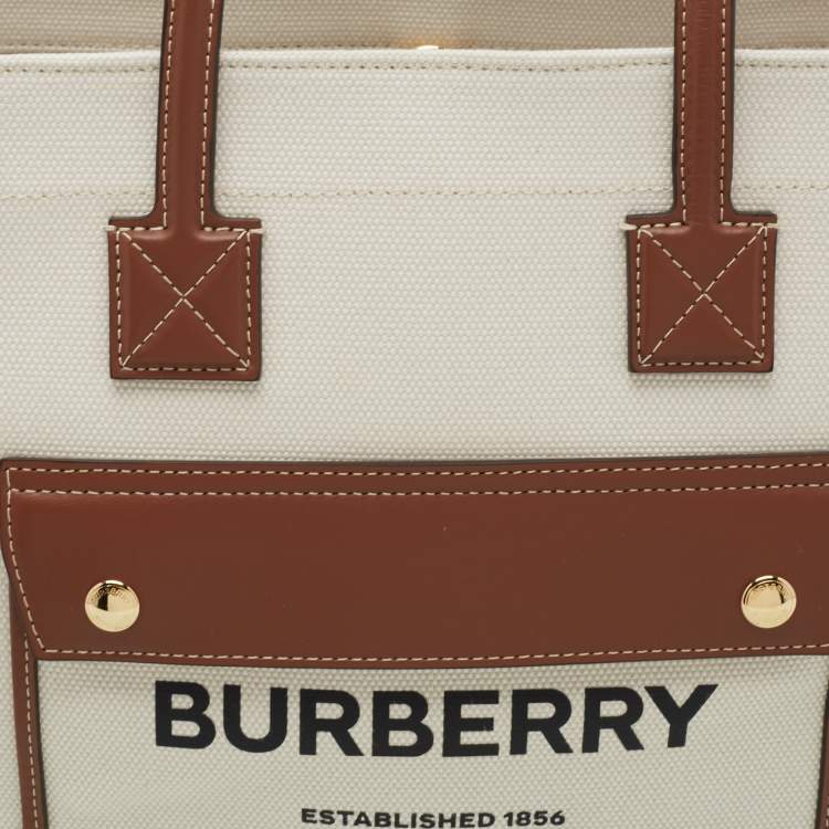 Pre Owned Burberry Beige/Brown Canvas And Leather Small Freya Tote
