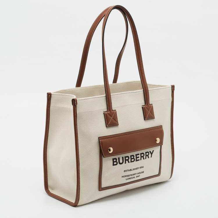 Pre Owned Burberry Beige/Brown Canvas And Leather Small Freya Tote