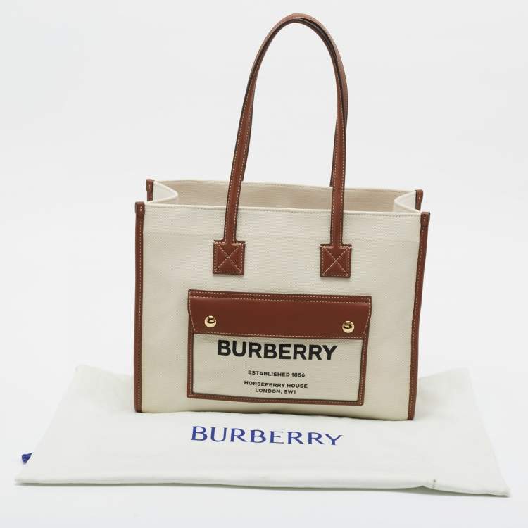 Pre Owned Burberry Beige/Brown Canvas And Leather Small Freya Tote