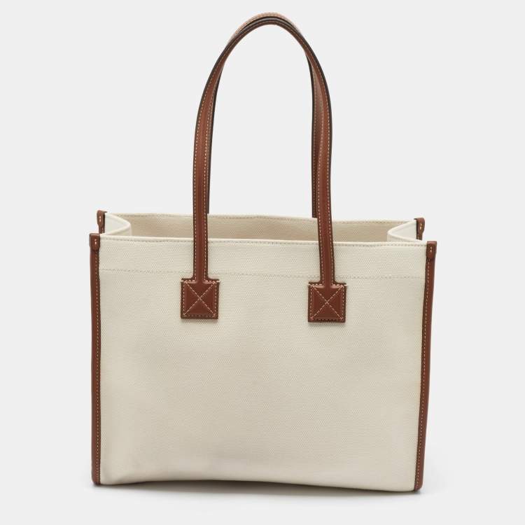 Pre Owned Burberry Beige/Brown Canvas And Leather Small Freya Tote