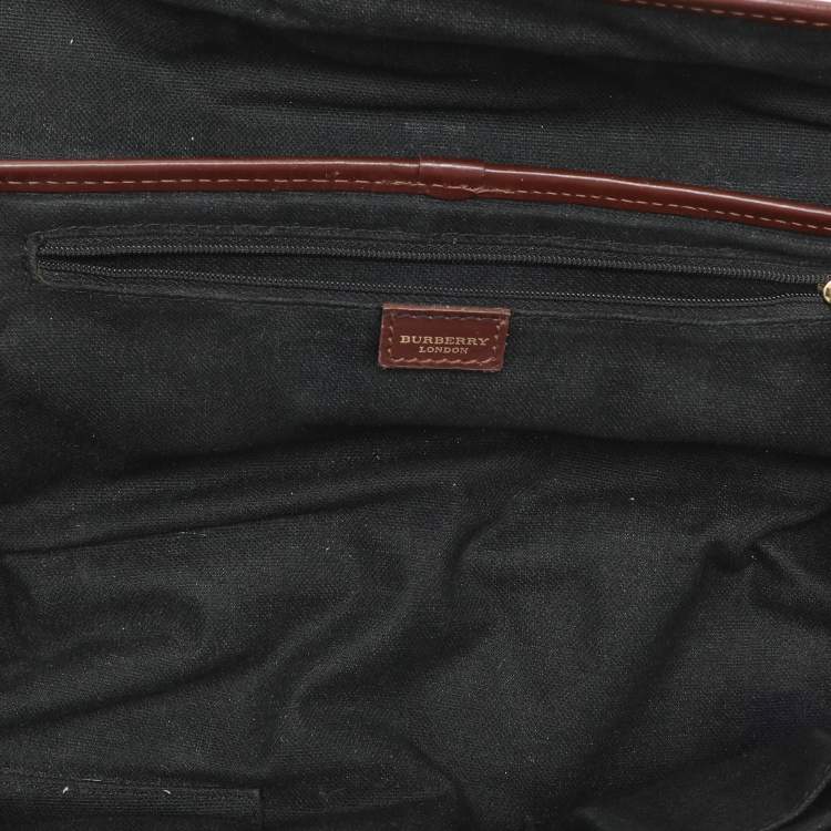 Pre Owned Burberry Brown/Beige Haymarket Check Coated Canvas and Leather Buckle Flap Satchel