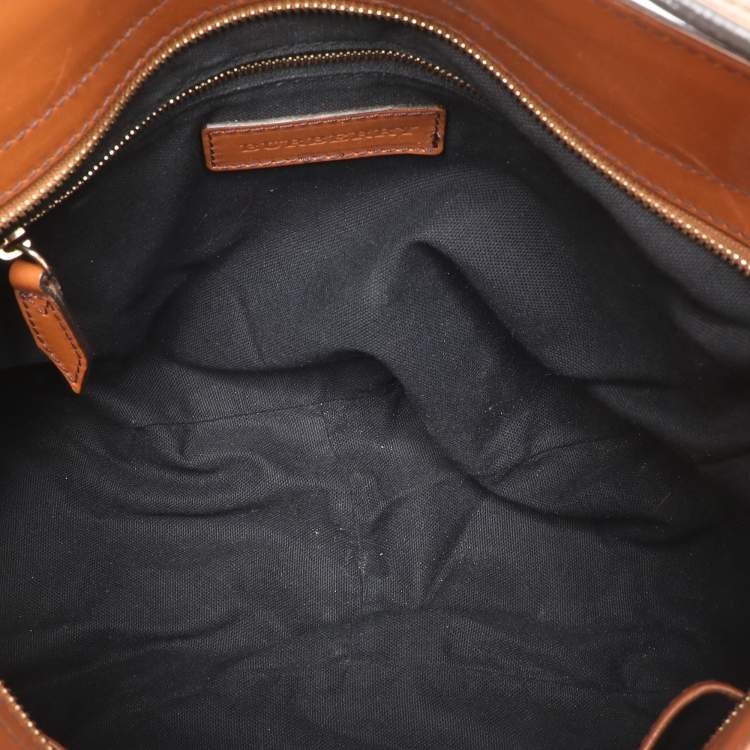 Pre Owned Burberry Brown House Check Canvas and Leather Small Bridle Dutton Hobo