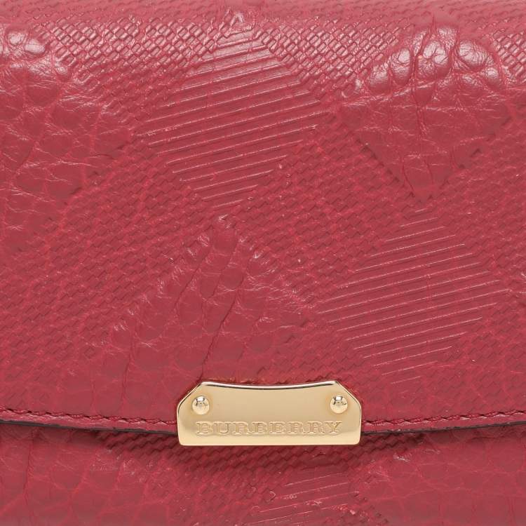 Pre Owned Burberry Red Check Embossed Leather Porter Continental Wallet
