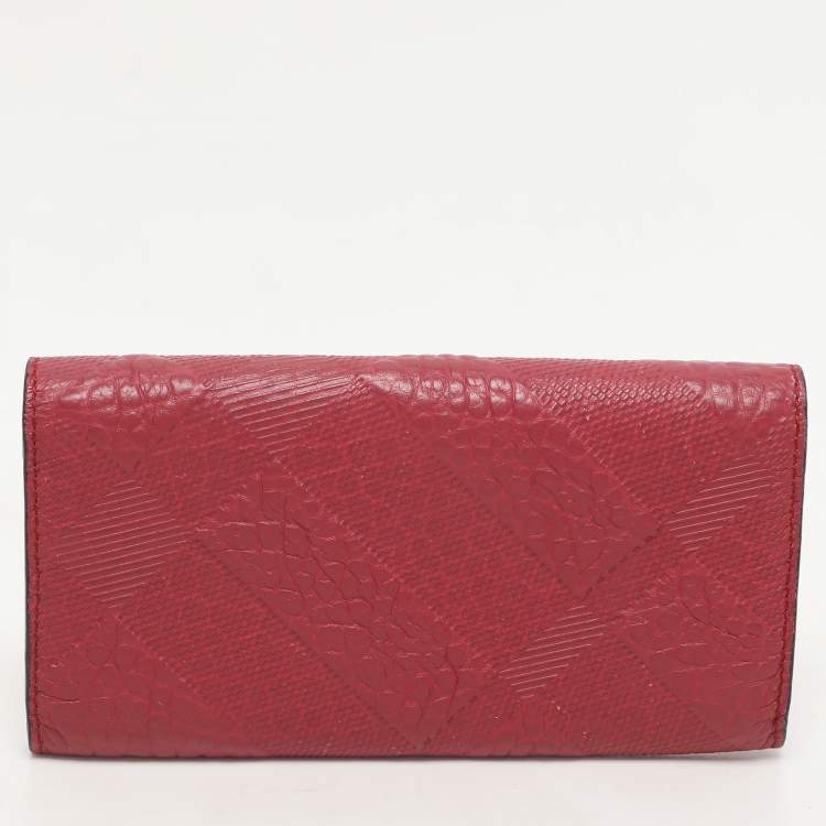 Pre Owned Burberry Red Check Embossed Leather Porter Continental Wallet