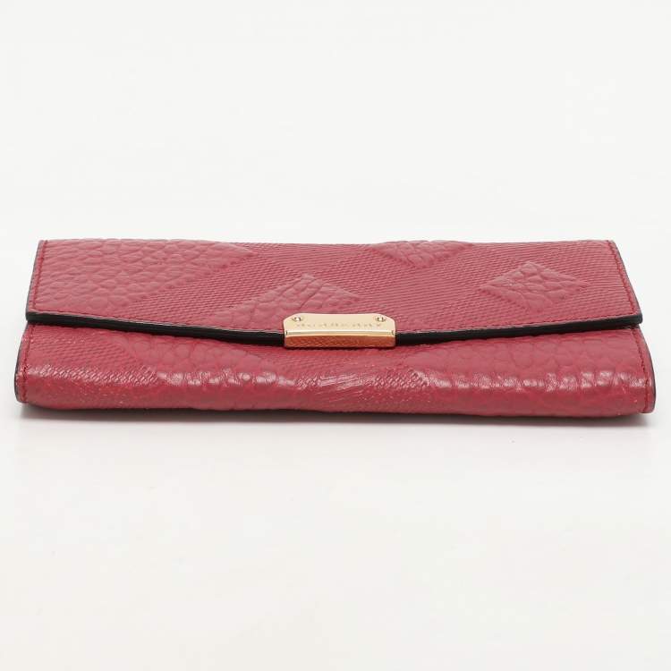 Pre Owned Burberry Red Check Embossed Leather Porter Continental Wallet