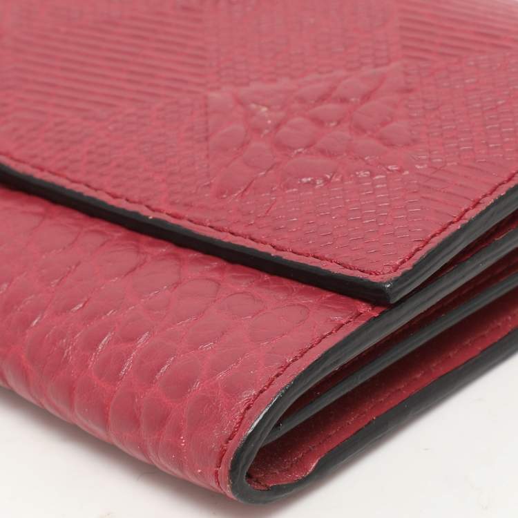 Pre Owned Burberry Red Check Embossed Leather Porter Continental Wallet