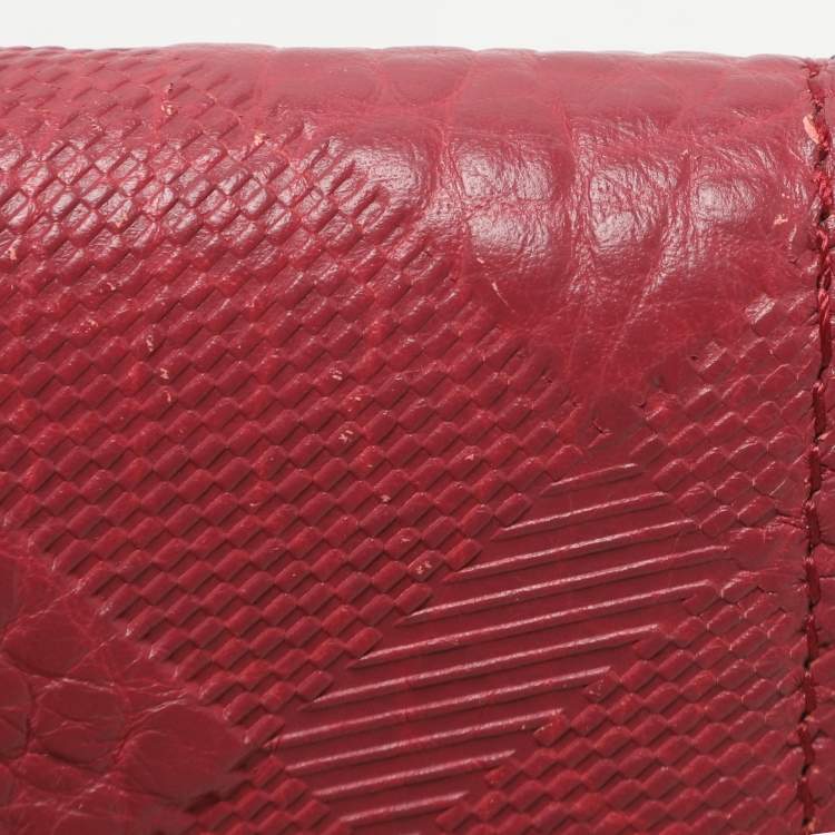 Pre Owned Burberry Red Check Embossed Leather Porter Continental Wallet