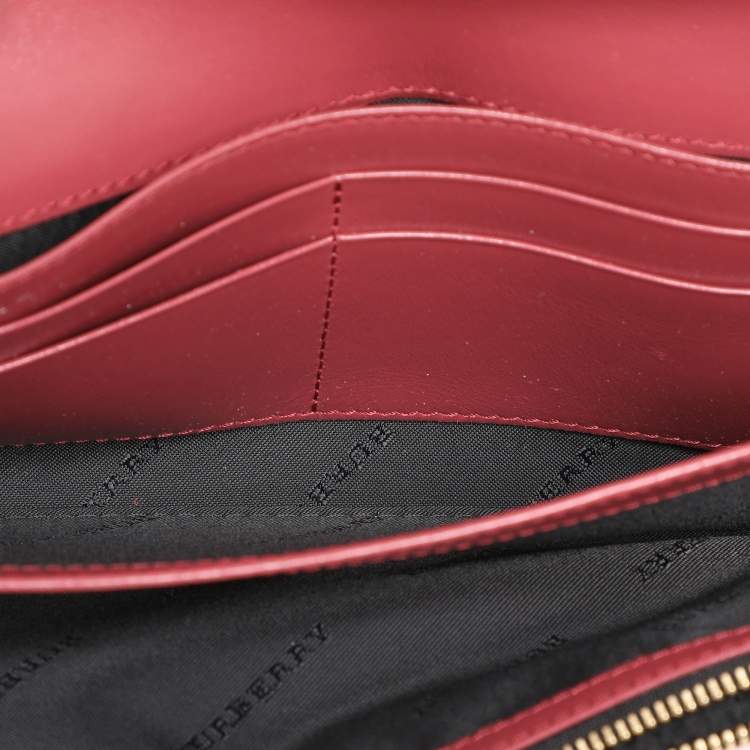 Pre Owned Burberry Red Check Embossed Leather Porter Continental Wallet