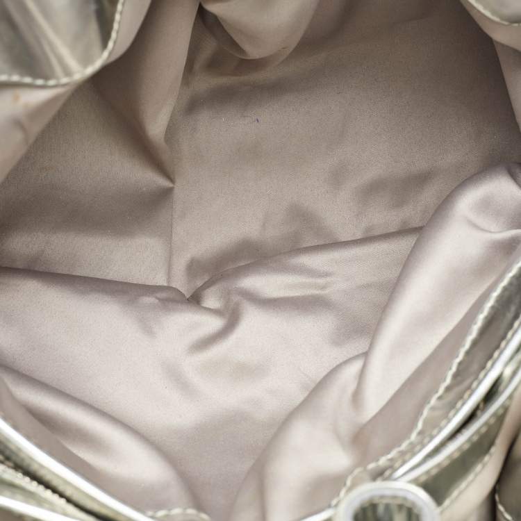 Pre Owned Burberry Silver/Beige Sliced Coated Canvas and Leather Large Beaton Tote