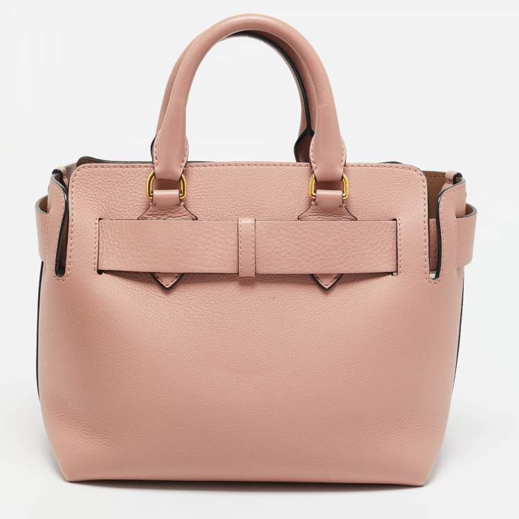 Pre Owned Burberry Old Rose Leather Small Belt Tote