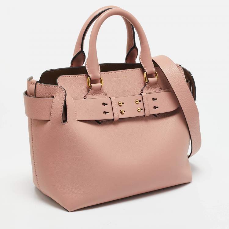 Pre Owned Burberry Old Rose Leather Small Belt Tote