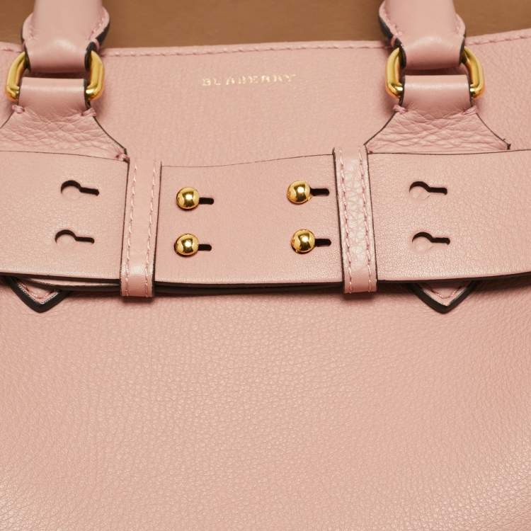 Pre Owned Burberry Old Rose Leather Small Belt Tote