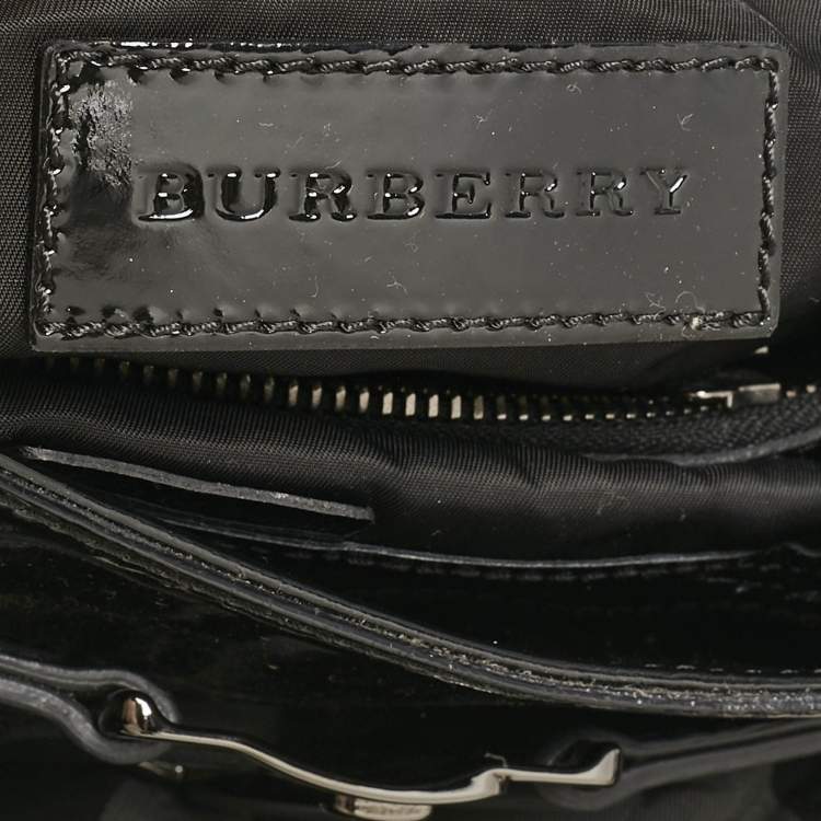 Pre Owned Burberry Black/Grey Check Quilted Nylon and Patent Leather Healy Tote
