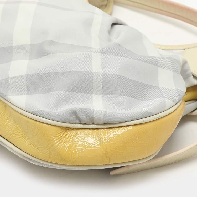Pre Owned Burberry Grey/Yellow Nova Check Nylon and Patent Leather Brooklyn Hobo