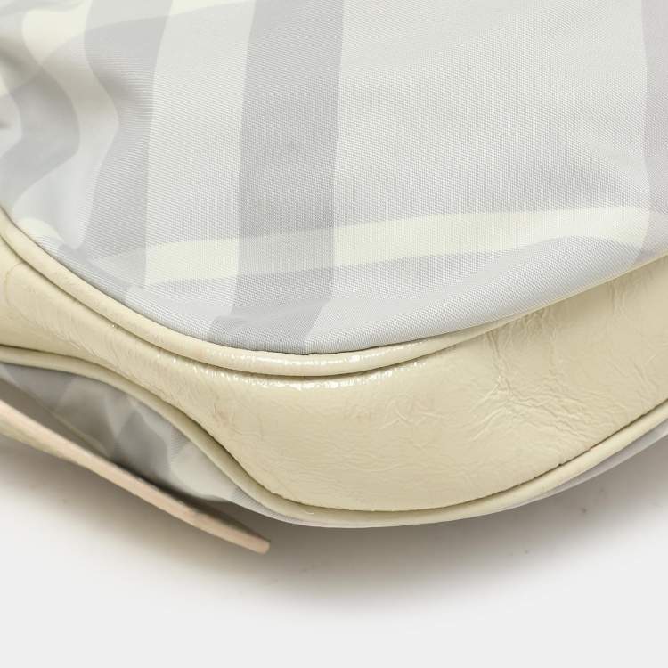 Pre Owned Burberry Grey/Yellow Nova Check Nylon and Patent Leather Brooklyn Hobo