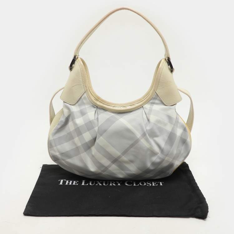 Pre Owned Burberry Grey/Yellow Nova Check Nylon and Patent Leather Brooklyn Hobo