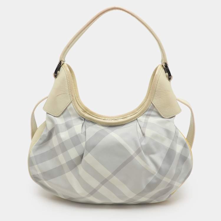 Pre Owned Burberry Grey/Yellow Nova Check Nylon and Patent Leather Brooklyn Hobo
