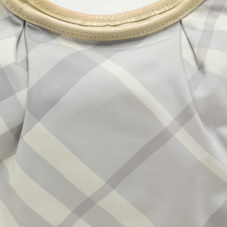 Pre Owned Burberry Grey/Yellow Nova Check Nylon and Patent Leather Brooklyn Hobo