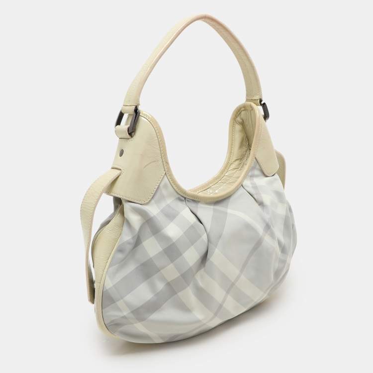 Pre Owned Burberry Grey/Yellow Nova Check Nylon and Patent Leather Brooklyn Hobo
