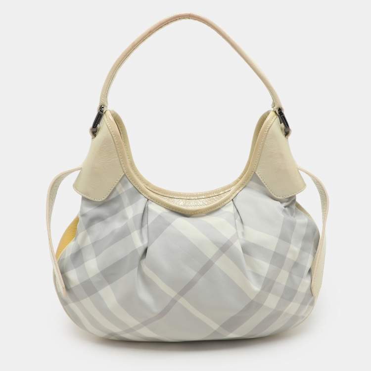 Pre Owned Burberry Grey/Yellow Nova Check Nylon and Patent Leather Brooklyn Hobo