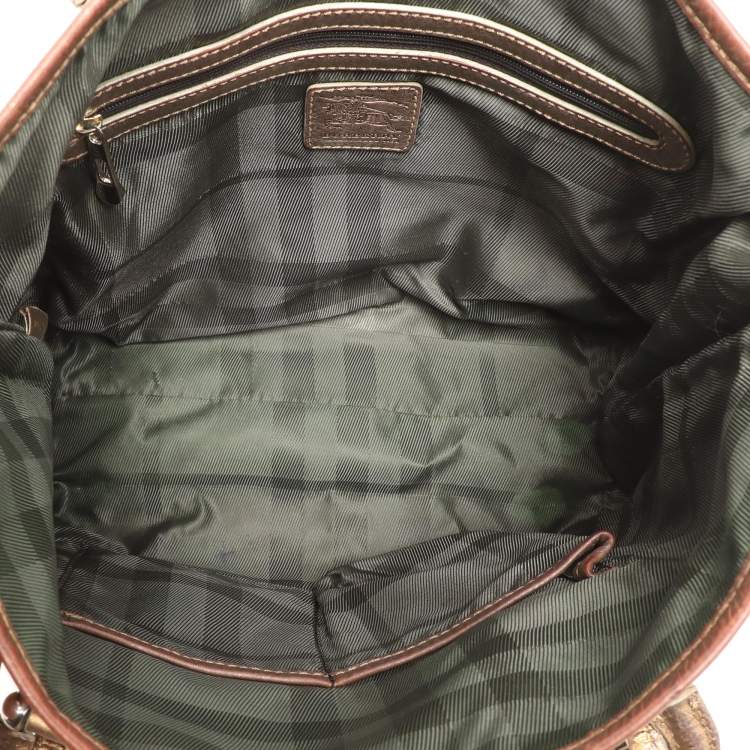 Pre Owned Burberry Metallic Shimmer Nova Check Canvas and Leather Byron Tote