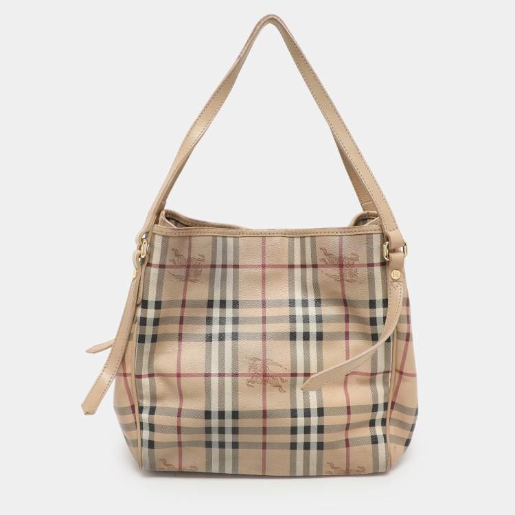 Pre Owned Burberry Beige Haymarket Coated Canvas and Leather Canterbury Tote