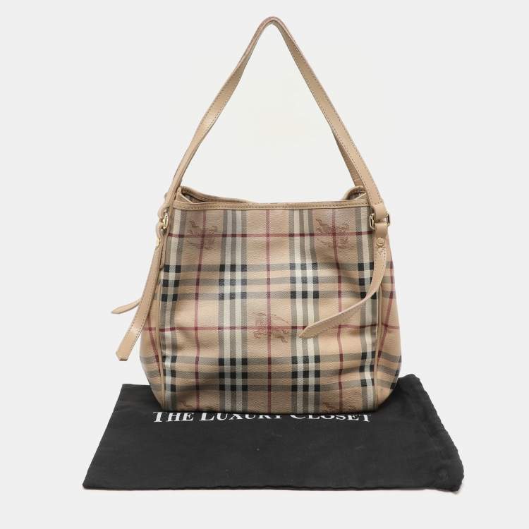 Pre Owned Burberry Beige Haymarket Coated Canvas and Leather Canterbury Tote