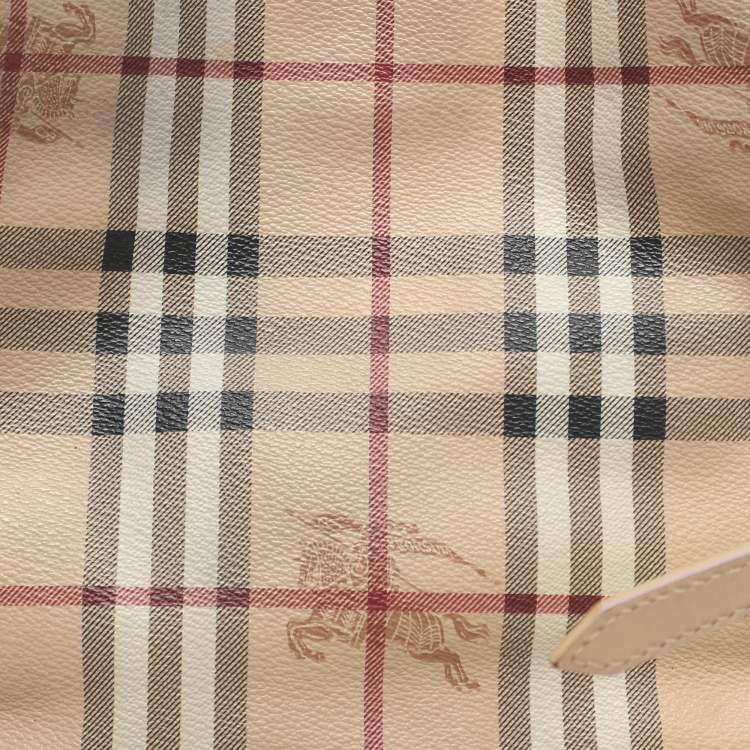 Pre Owned Burberry Beige Haymarket Coated Canvas and Leather Canterbury Tote