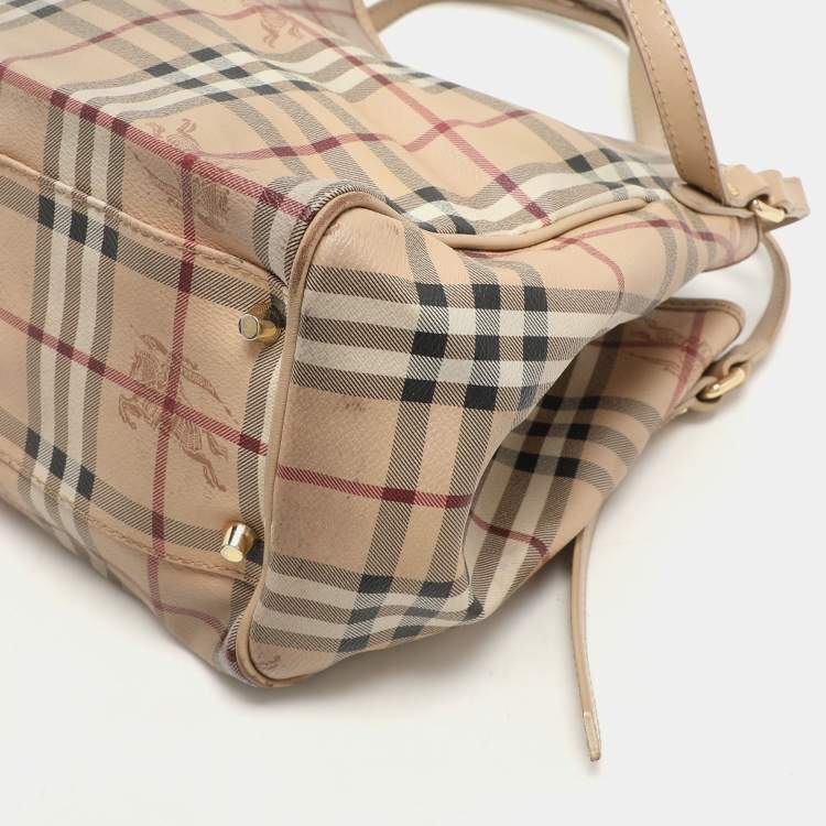 Pre Owned Burberry Beige Haymarket Coated Canvas and Leather Canterbury Tote