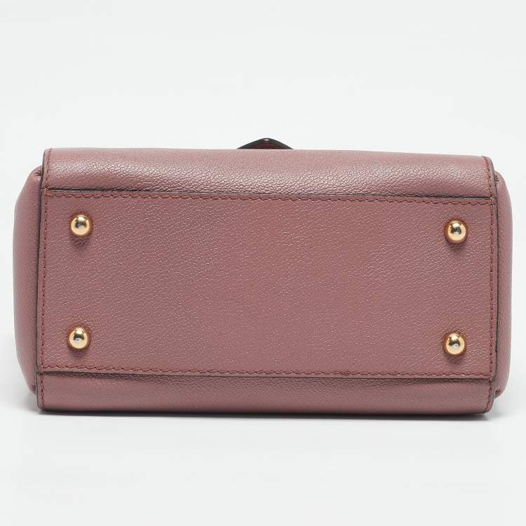 Pre Owned Burberry Burgundy Grained Leather Small Buckle Tote