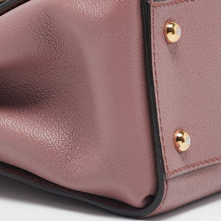 Pre Owned Burberry Burgundy Grained Leather Small Buckle Tote