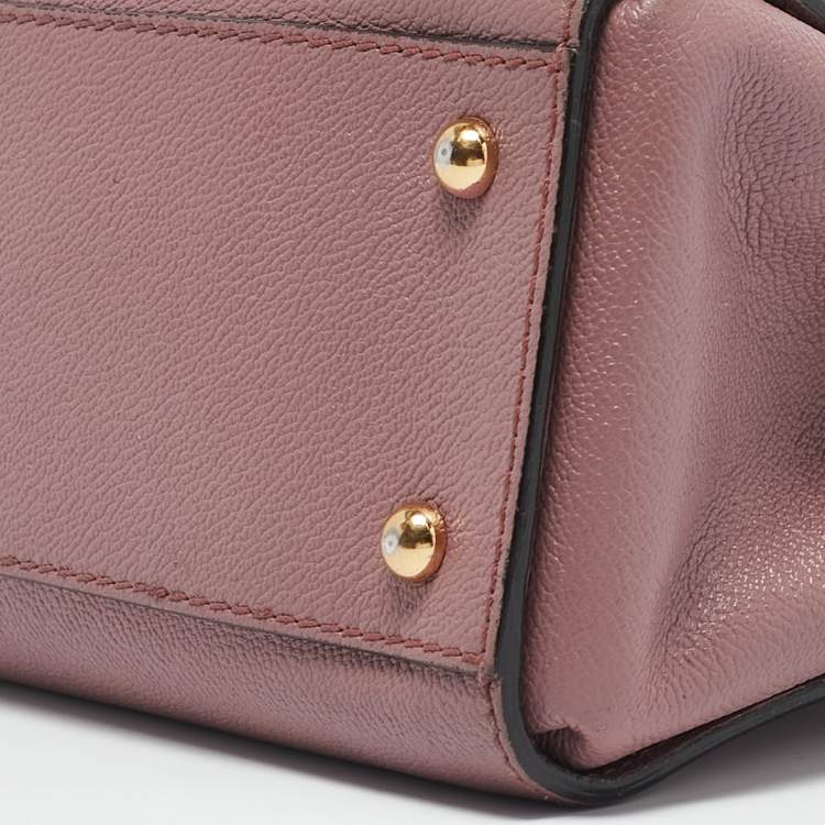 Pre Owned Burberry Burgundy Grained Leather Small Buckle Tote