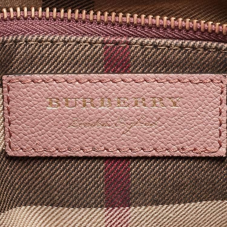 Pre Owned Burberry Burgundy Grained Leather Small Buckle Tote