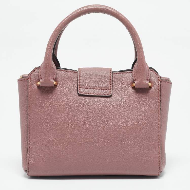 Pre Owned Burberry Burgundy Grained Leather Small Buckle Tote