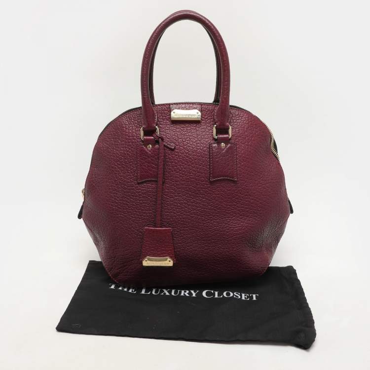 Pre Owned Burberry Burgundy Embossed Leather Medium Orchard Bowler Bag
