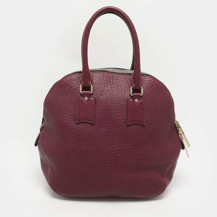 Pre Owned Burberry Burgundy Embossed Leather Medium Orchard Bowler Bag