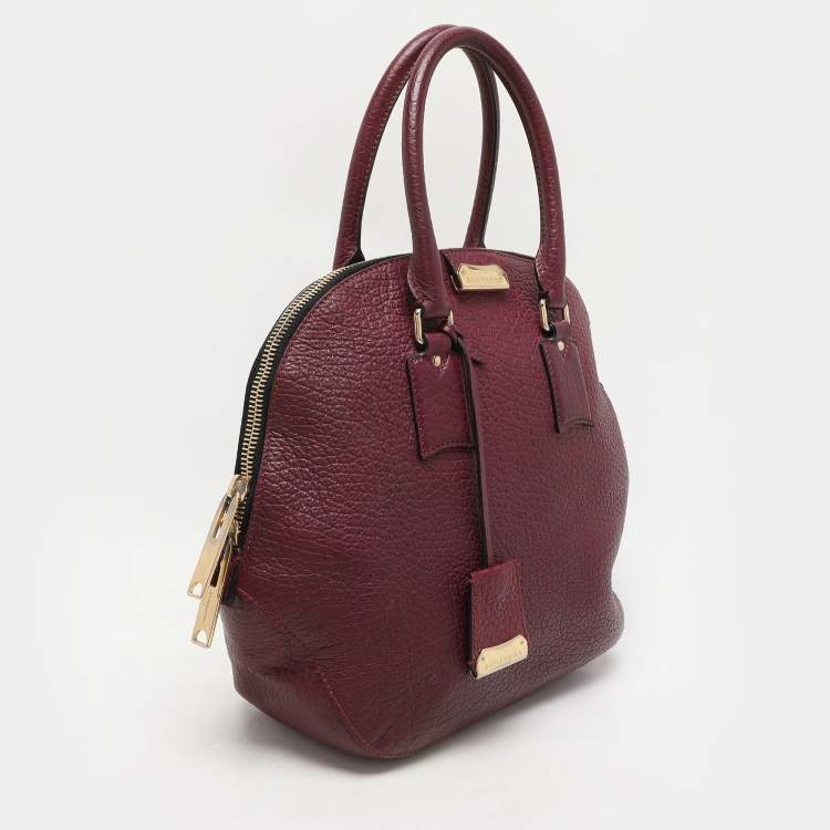 Pre Owned Burberry Burgundy Embossed Leather Medium Orchard Bowler Bag