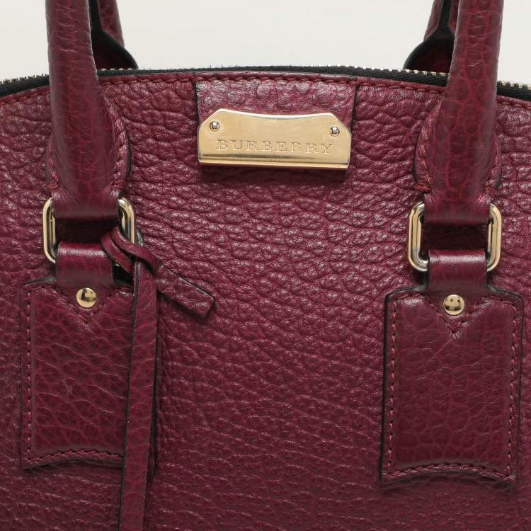 Pre Owned Burberry Burgundy Embossed Leather Medium Orchard Bowler Bag