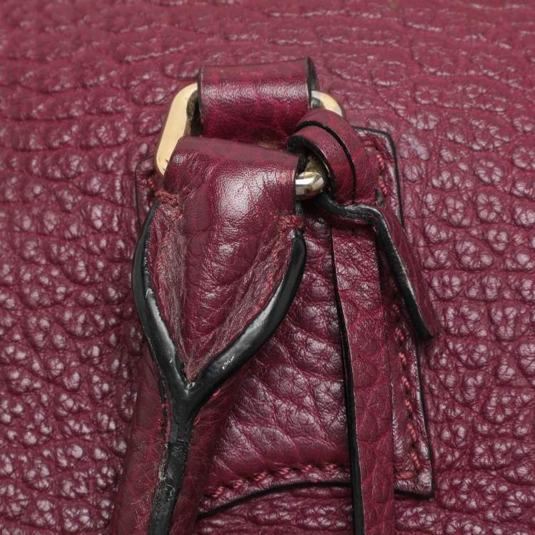 Pre Owned Burberry Burgundy Embossed Leather Medium Orchard Bowler Bag