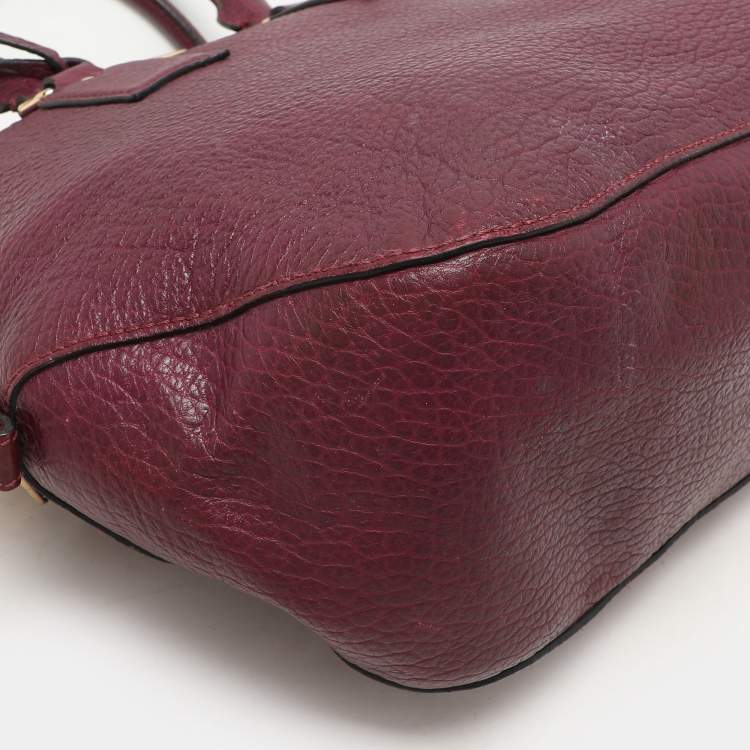 Pre Owned Burberry Burgundy Embossed Leather Medium Orchard Bowler Bag
