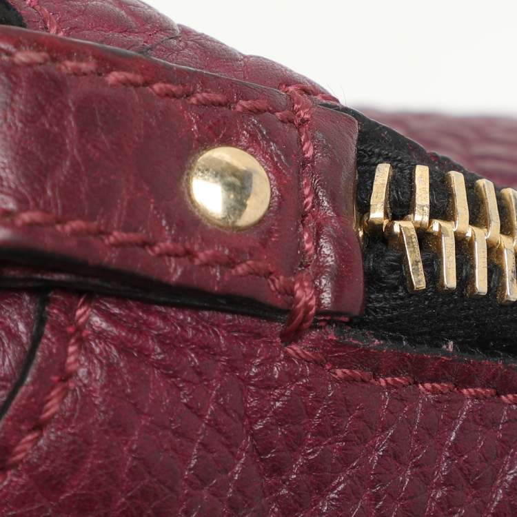 Pre Owned Burberry Burgundy Embossed Leather Medium Orchard Bowler Bag