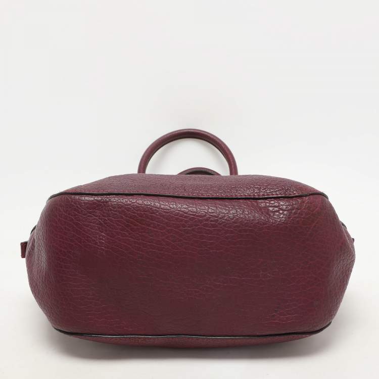 Pre Owned Burberry Burgundy Embossed Leather Medium Orchard Bowler Bag